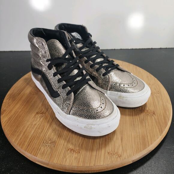 Vans Metallic Silver and Black High-Top Sneakers - Picture 2 of 8